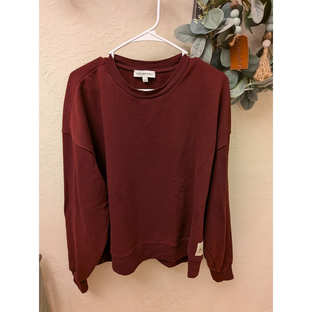 WeWoreWhat Wellness Club Oversized Crewneck Sweatshirt Burgundy‎ XL Pullover